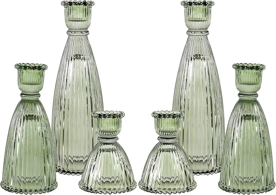 Colored Vertical Stripe Candlestick Holders, Glass Candle Holder Set of 6, Candlestick Holders fo... | Amazon (US)