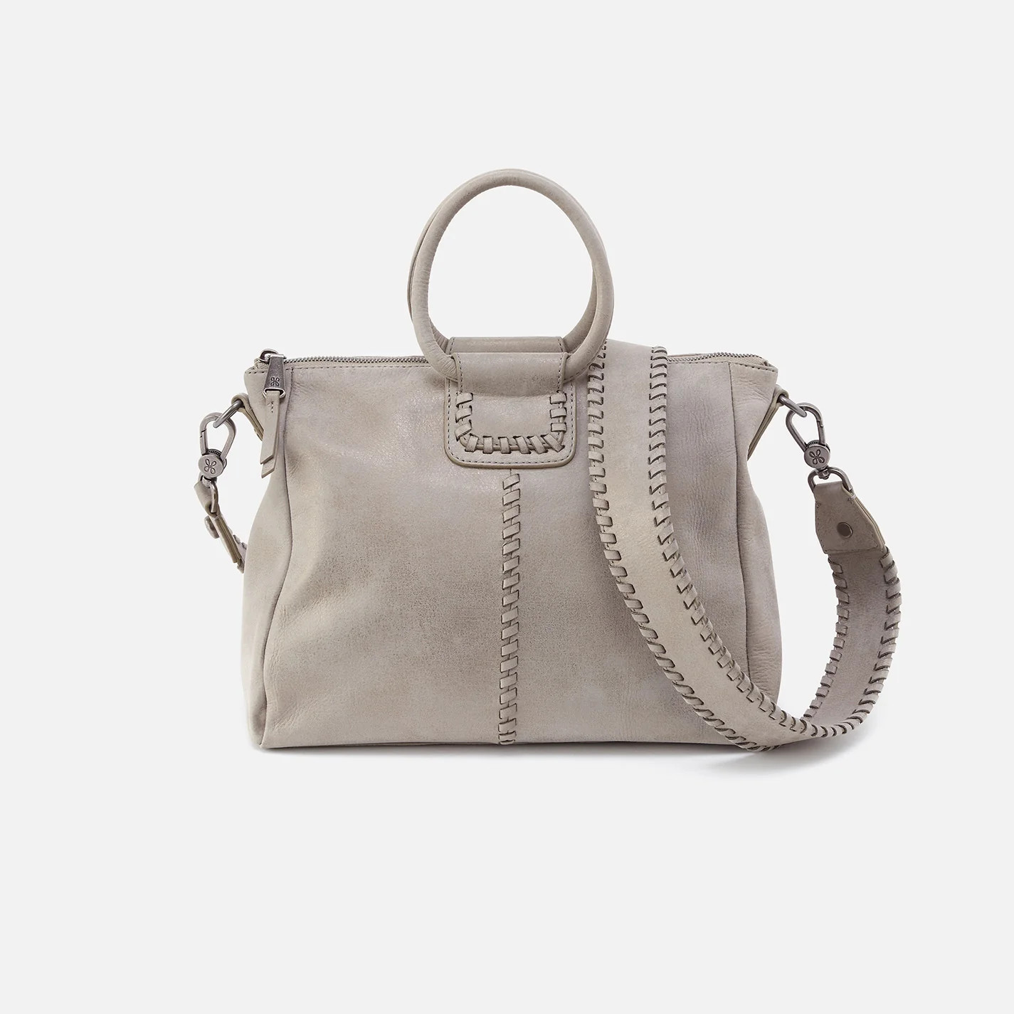 Sheila Medium Satchel in Metallic Leather - Granite Grey | HOBO Bags