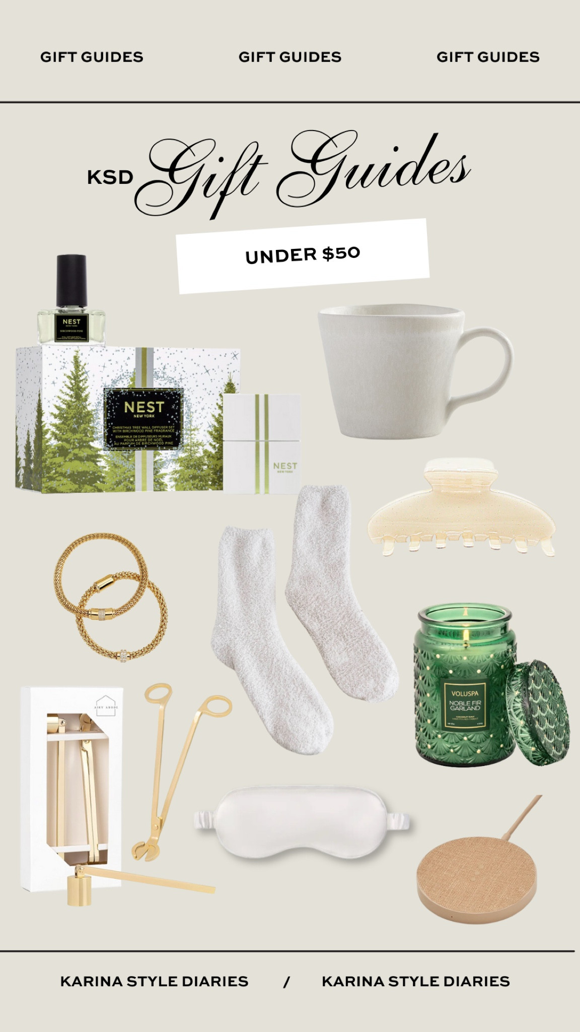 Whether you’re browsing for a gift for a friend, neighbor, or family member, these under $50 ideas are sure to be a hit! This silk sleep mask would be perfect for the jet setter in your life (I bring one with me every time I travel!) A seasonally scented candle is also a tried and true gift option. I’m also eyeing this big hair clip for myself — it would make for a useful stocking stuffer as well! 

#LTKGiftGuide #LTKHoliday #LTKSeasonal