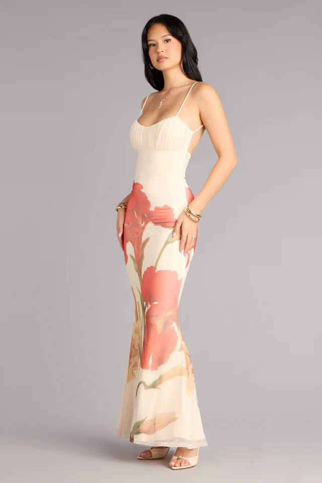 Soft Spoken Stunner Floral Mesh Maxi Dress | Windsor Stores