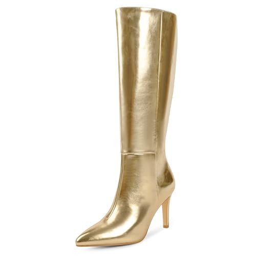 Modatope Gold Boots Women Knee High Boots Metallic Gold High Heel Boots for Women Pointed Toe Tall Boots Women Side Zipper Long Boots Size 6.5 | Amazon (US)