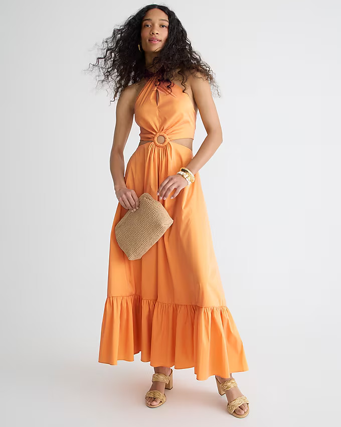 Collection taffeta O-ring cutout halter-neck maxi dress | J. Crew US
