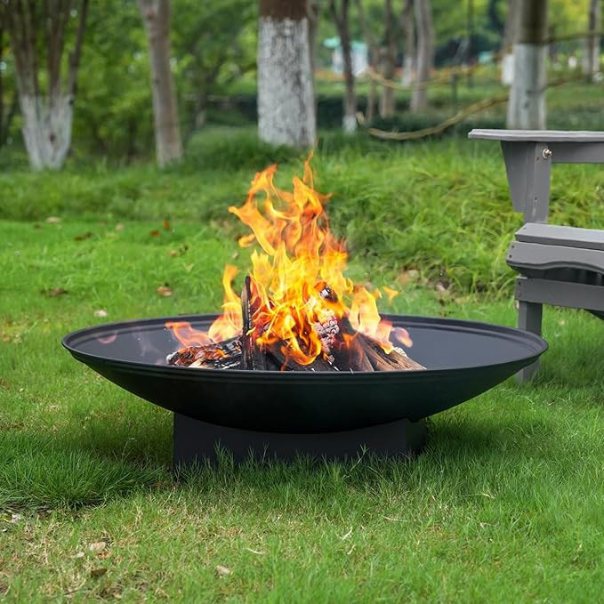 32 Inch Fire Pit for Outside, Outdoor Wood Burning Fire Pit Table with Grill & Cover Lid, Large P... | Amazon (US)