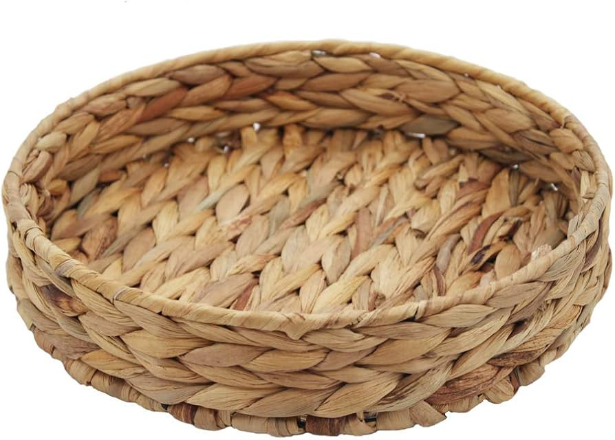 Round Water Hyacinth Woven Tray, Natural Wicker Storage Basket (Large) | Amazon (US)