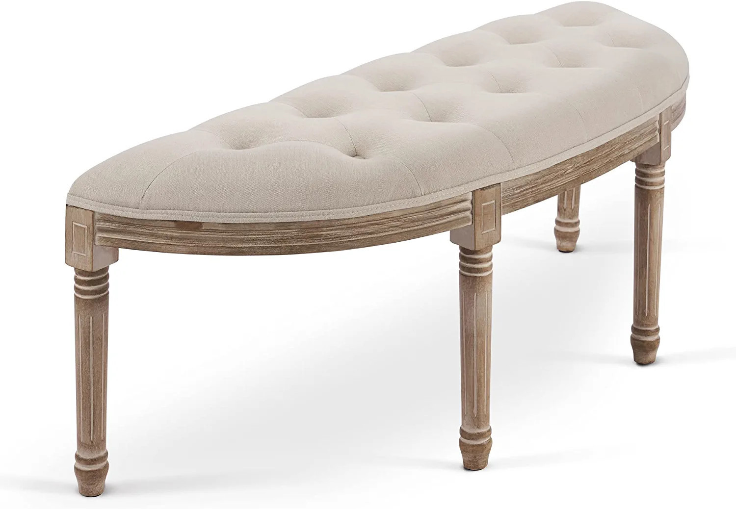 VONLUCE Half Moon French Vintage Bench with Padded Seat & Rubberwood Legs, 49" Upholstered Entryw... | Amazon (US)