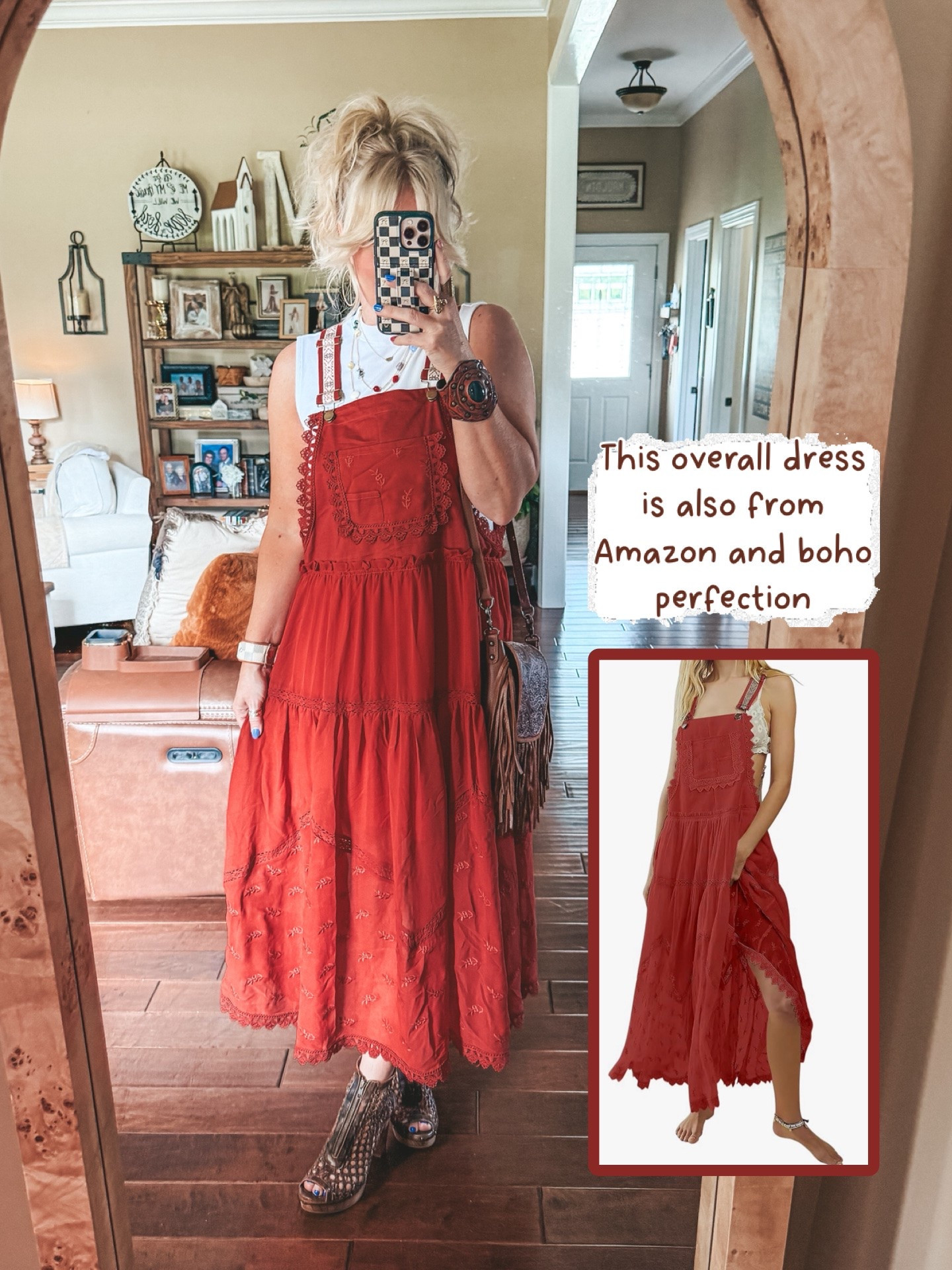 This overall dress is so adorable and comes in more colors. ♥️
I also love this high neck sleeveless top underneath it. 
My shoes are very old so I can’t link them.

#LTKOver40