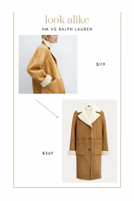 Look alike Ralph Lauren camel shearling coat versus HM