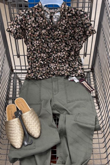 Lovely cotton blouse at Walmart, great for work or weekend. Fits tts. Mules are comfy so far; I’m between sizes and went up. Also come in brown. Love these cargoes, I got the medium 7/9 juniors (I’m a 4/6 in women’s). #walmartfashion 

#LTKunder50 #LTKstyletip #LTKunder100