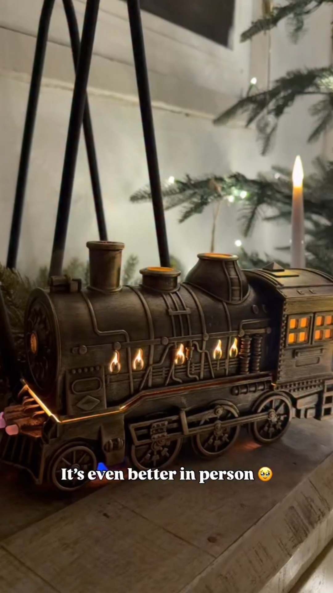 It’s the perfect addition 😍 
.
.
I saw this and immediately ordered, my train loving toddler was so excited to watch this! 
.
.
#holidays #christmasdecor #cozychristmas #nostalgicchristmas
#christmasmagic