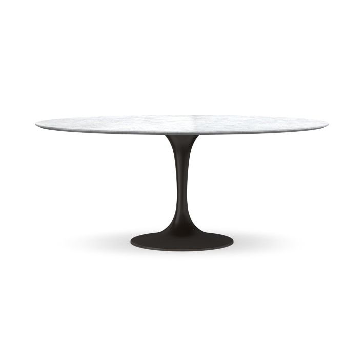 Tulip Pedestal Oval Dining Table, Aged Bronze Base, Carrara Marble Top | Williams-Sonoma