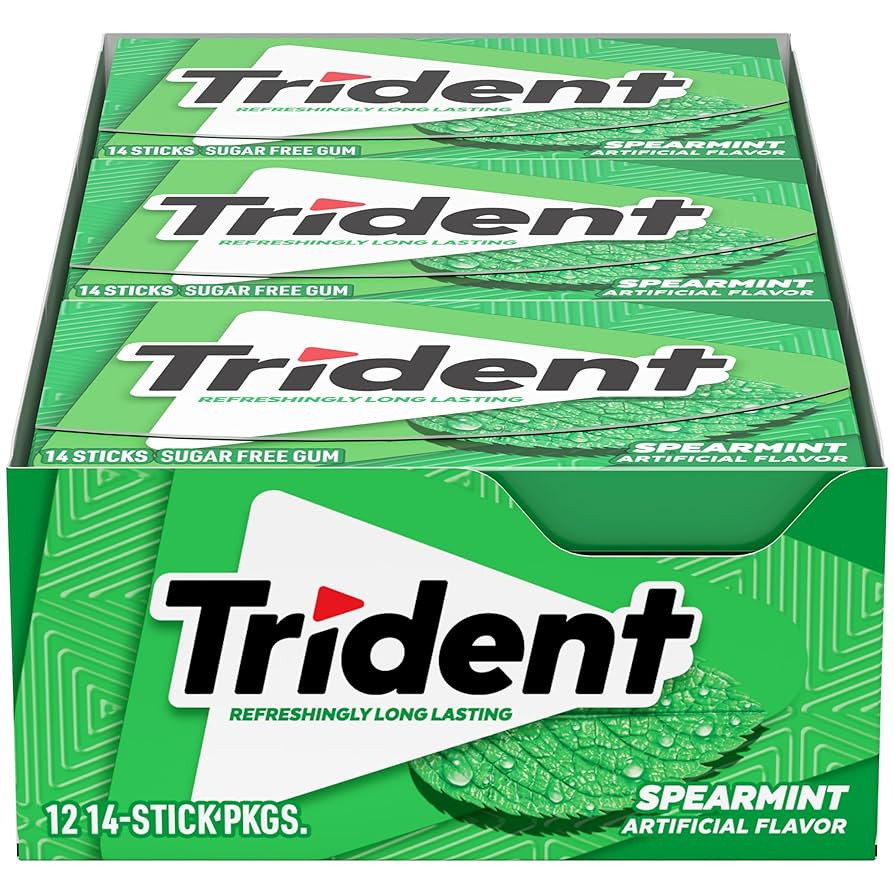 Trident Spearmint Sugar-Free Chewing Gum, 12 Packs of 14 Pieces (168 Total Pieces) | Amazon (US)