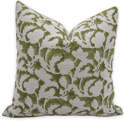 Handmade Block Print 18X18 Thick Linen Throw Vintage Pillowcase Cushion Cover for Sofa Couch, Bed... | Amazon (US)
