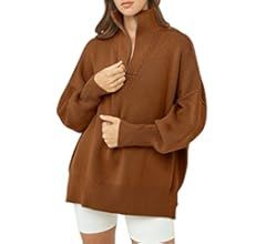 ANRABESS Women's Oversized Sweater 2023 Fall Long Sleeve Quarter Zipper Collar Drop Shoulder Slou... | Amazon (US)