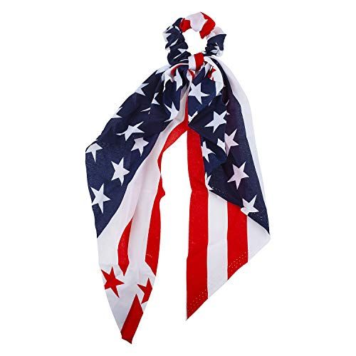 Lux Accessories July 4th American Flag Navy Blue Red White Stars Hair Ties | Amazon (US)