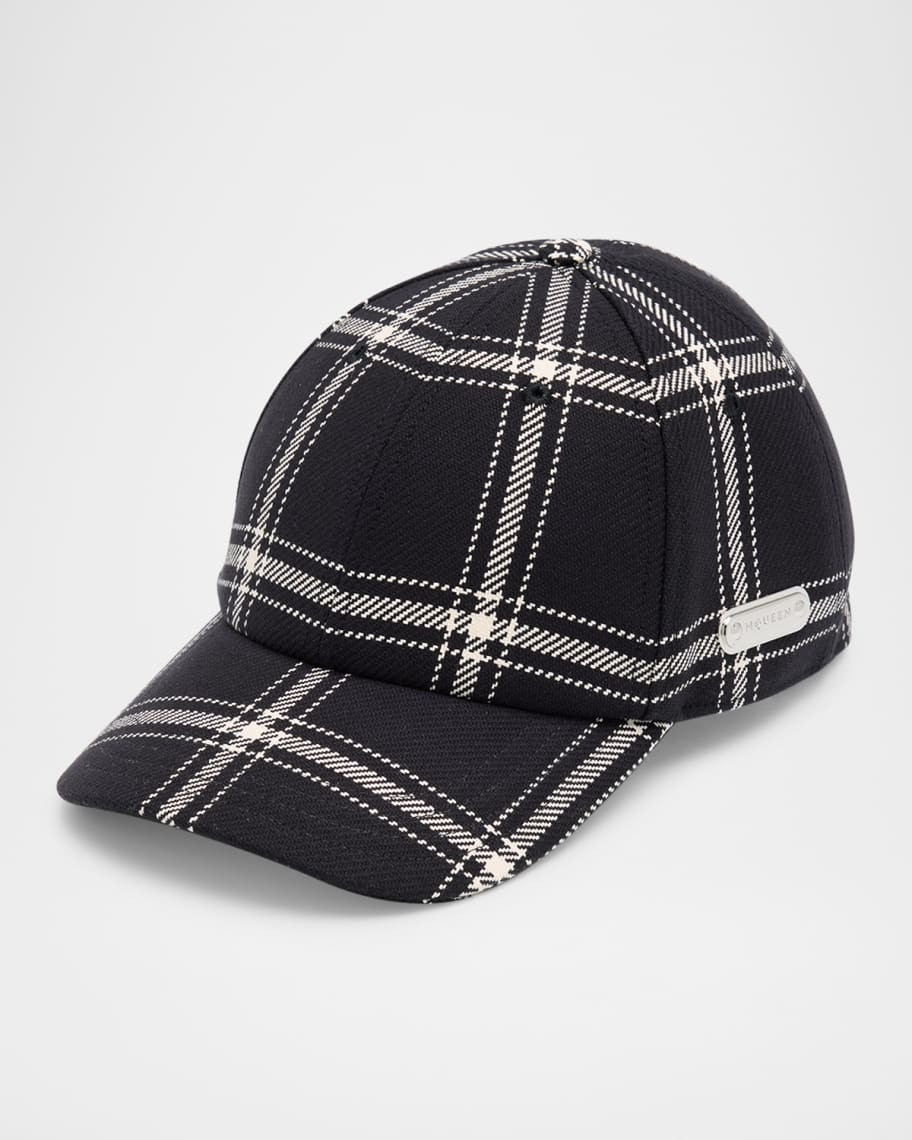 Alexander McQueen Men's Woven Wool Check Baseball Cap | Neiman Marcus