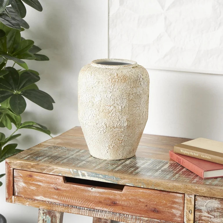 DecMode 12" Handmade Antique Style Distressed Beige Metal Vase | Walmart (US)
