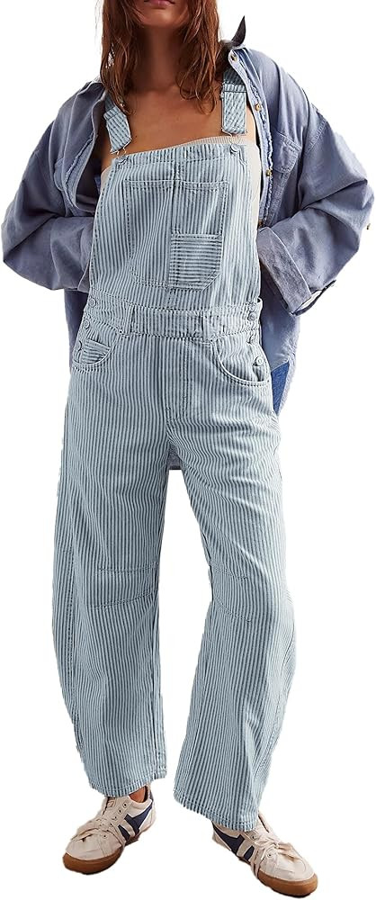 D-Sun Women's Striped Bib Overall Barrel Casual Tapered Overall Pants Wide Leg Adjustable Straps ... | Amazon (US)
