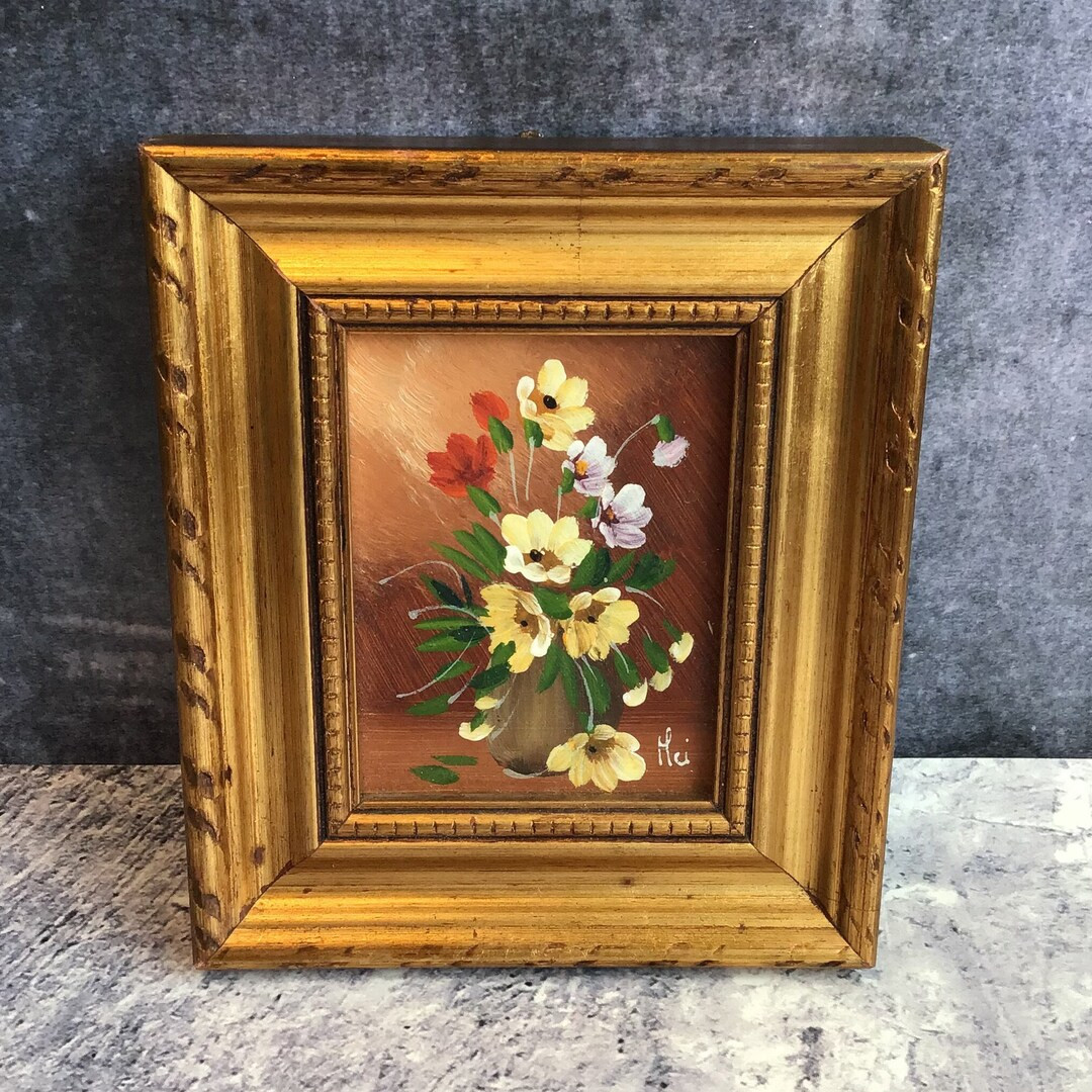Small Vintage Italian Oil Painting of Flowers in Gold Frame Signed Mei, Gilt Framed Floral Pictur... | Etsy (UK)