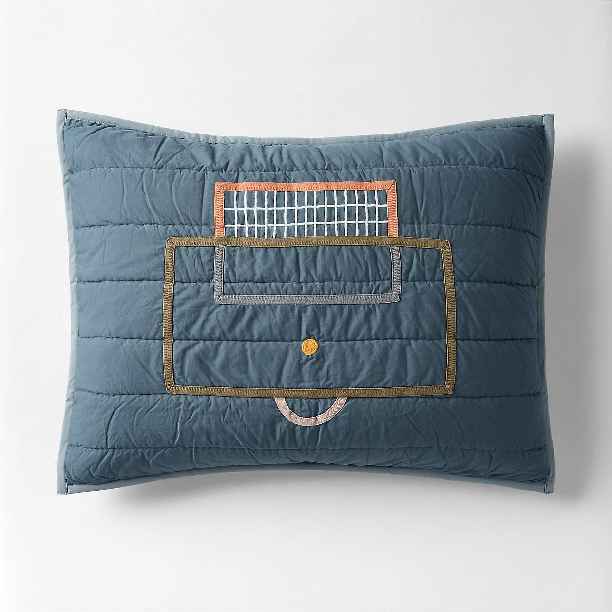 Modern Soccer Embroidered Hand-Quilted Organic Cotton Kids Pillow Sham + Reviews | Crate & Kids | Crate & Barrel