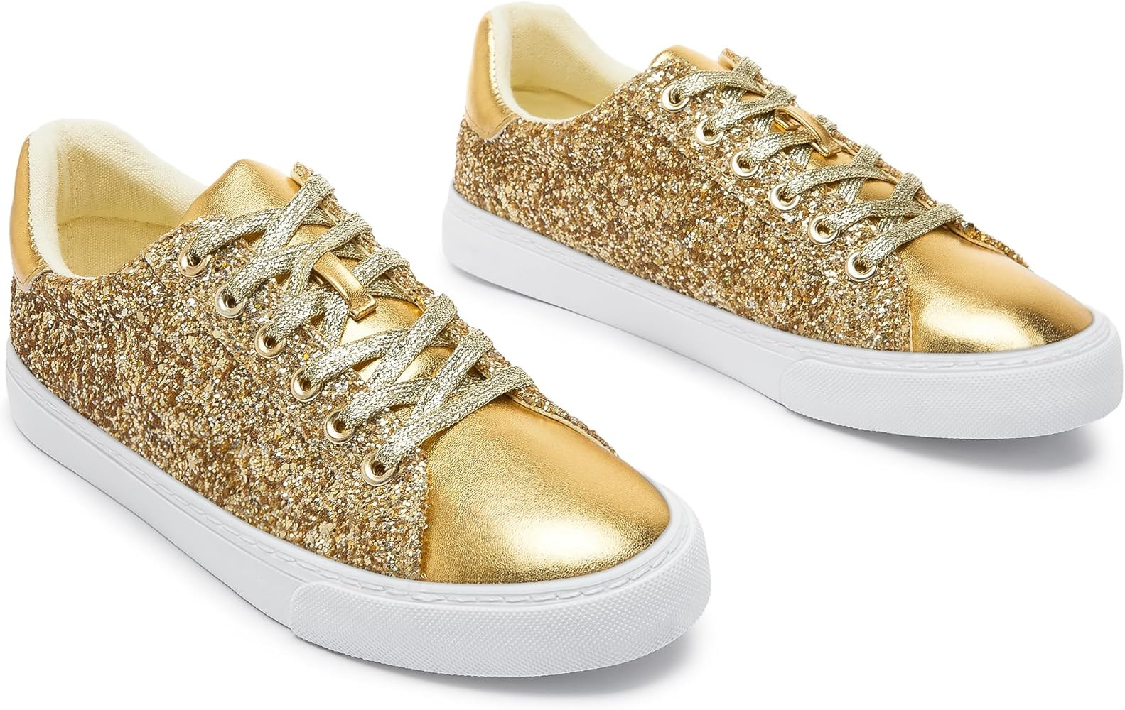 AISFAES Glitter Sneakers Sparkly Low Top Sequins Sneakers Lace Up Tennis Shoes Comfort Bling Shoe... | Amazon (US)