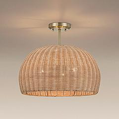 Possini Euro Fitzwilliam 18"W Brass and Wicker 3-Light Ceiling Light | Lamps Plus