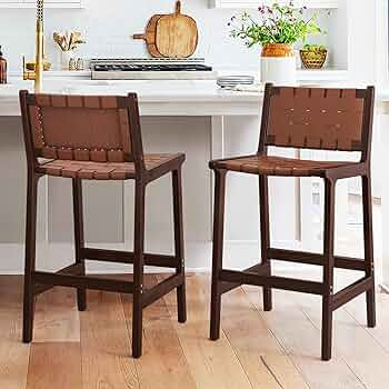LUE BONA Counter Height Bar Stools 24inch, Set of 2 Faux Leather Woven Counter Stool with Backs, ... | Amazon (US)
