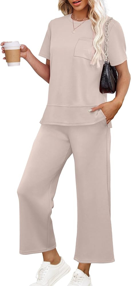 OFEEFAN Women's Lounge Sets Fashion Outfits Wide Leg Loungewear Side Slit Tracksuit for Vacation ... | Amazon (US)