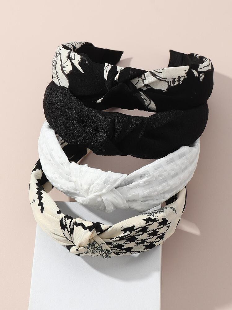 4pcs Women Houndstooth & Floral Print Fashion Headband For Daily Life Boho | SHEIN