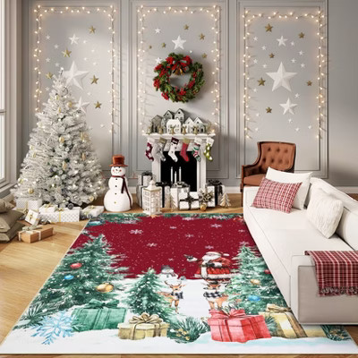 Christmas Red Rug for Bedroom 5x7 Washable Christmas Tree Floor Mats, Non-Slip Reindeer Santa Claus Indoor Carpet, Foldable Decorative Accent Rug | Target
