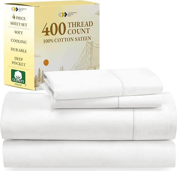 California Design Den Soft 100% Cotton Sheets, Full Size Sheet Sets, 400 Thread Count Sateen Bedd... | Amazon (US)