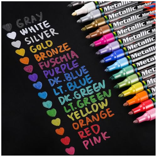 Dyvicl Metallic Marker Pens, Metallic Paint Markers Medium Tip Paint Pens for Rock Painting, Black Paper, Card Making, Scrapbooking Crafts, DIY Photo Album, Set of 15 | Amazon (US)