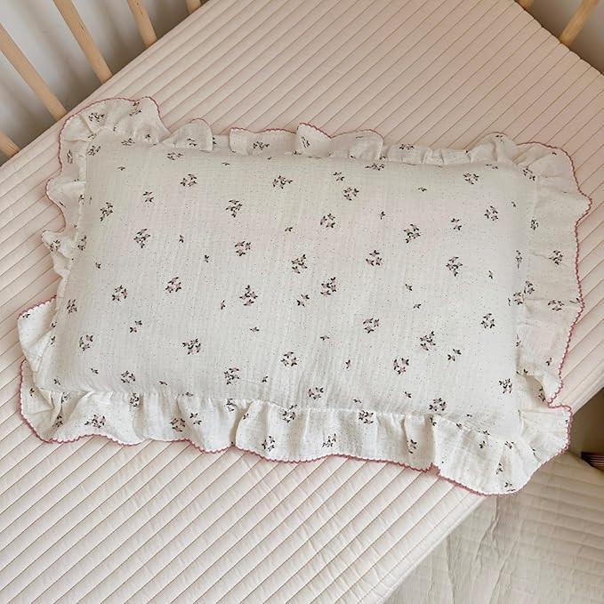 BuLuTu Beige Floral Toddler Pillowcase Muslin with Ruffles,Kids Girls Standard Pillow Cases Fit f... | Amazon (US)
