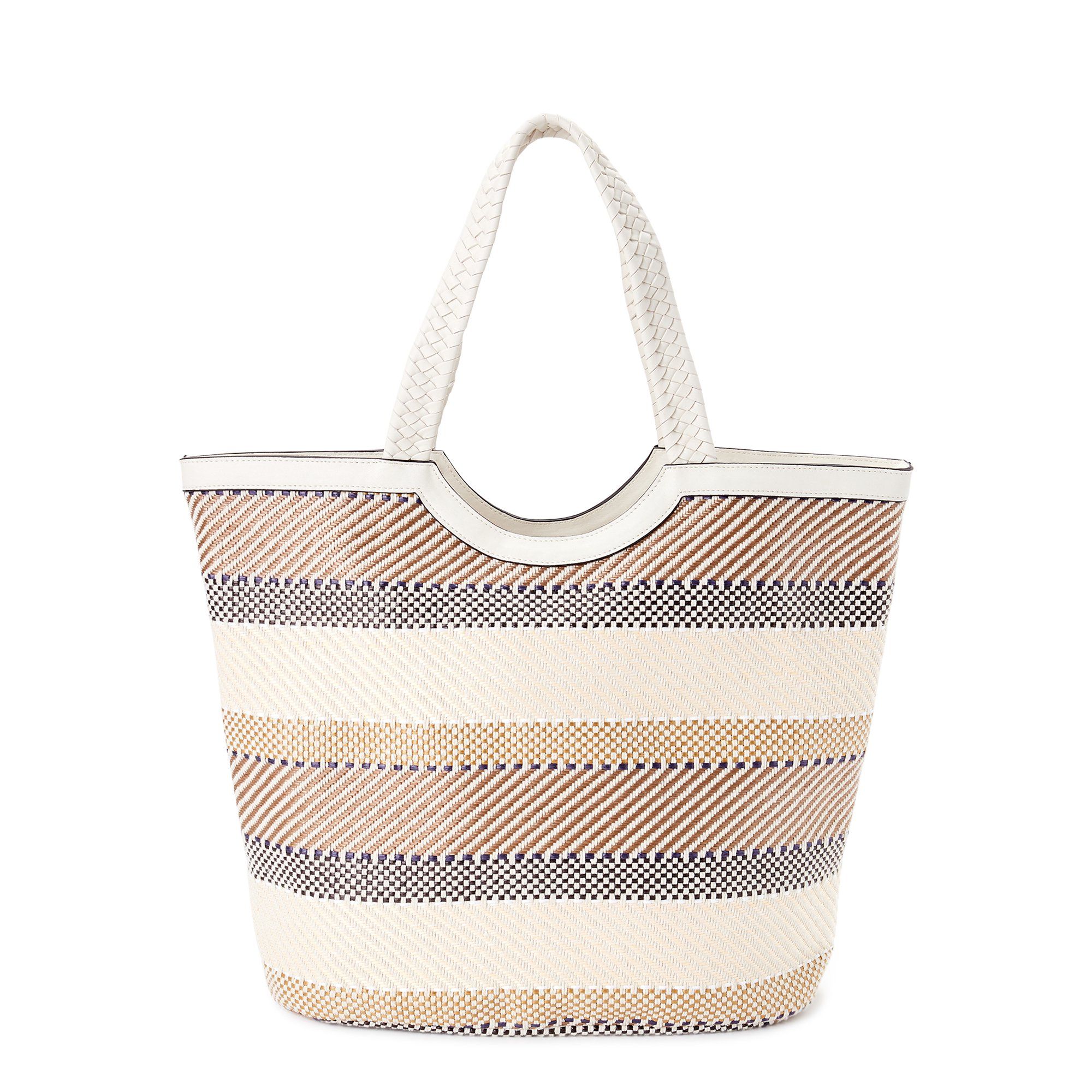Time and Tru Extra Large Woven Straw Beach Travel Tote Bag | Walmart (US)