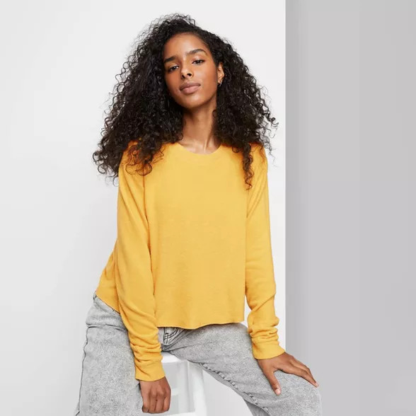 Women's Long Sleeve Round Neck Cozy Boxy T-Shirt - Wild Fable™ | Target