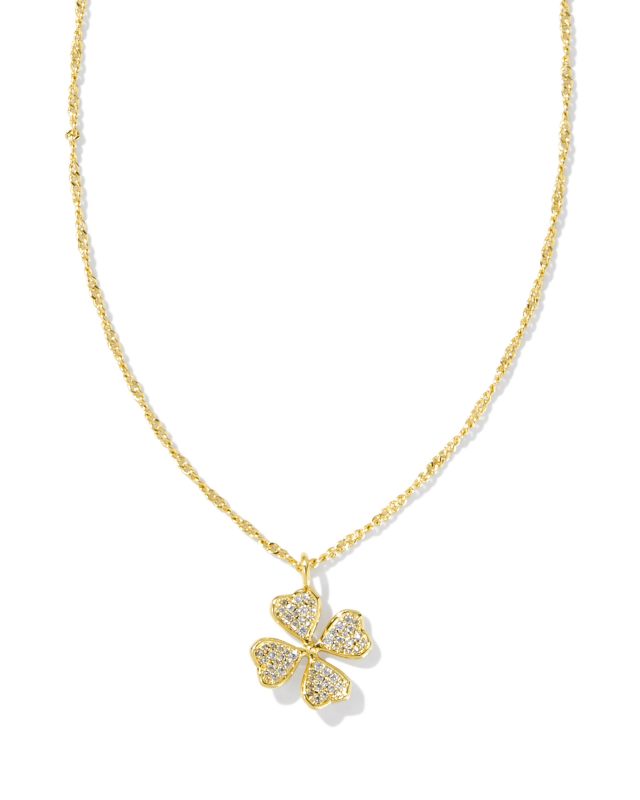 Clover Gold Crystal Short Pendant Necklace in White Crystal | Kendra Scott