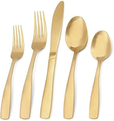 Matte Gold Silverware Set, Bysta 20-Piece Stainless Steel Flatware Set, Kitchen Utensil Set Servi... | Amazon (US)