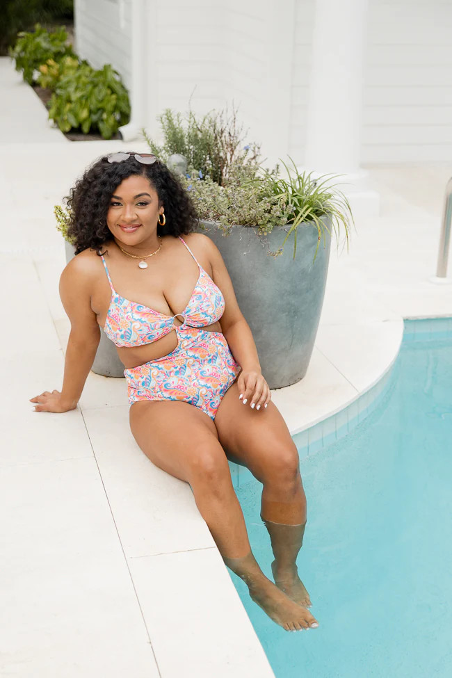 Ready For A Vacay in Whimsical Wonderland Cutout One Piece Swimsuit FINAL SALE | Pink Lily