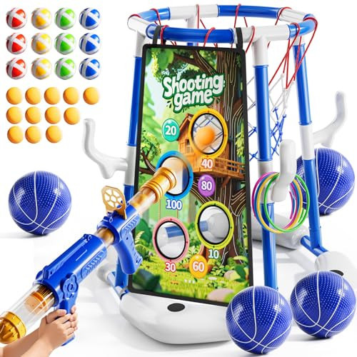 NIPLOOOW Pool Basketball Hoop, 4-in-1 Floating Pool Toys Ring Game with 4 Balls, Air Pump Launcher and Sticky Balls, Outdoor Swimming Pool Basketball Game Water Toy Family Party for Kids Age 3-12 | Amazon (US)