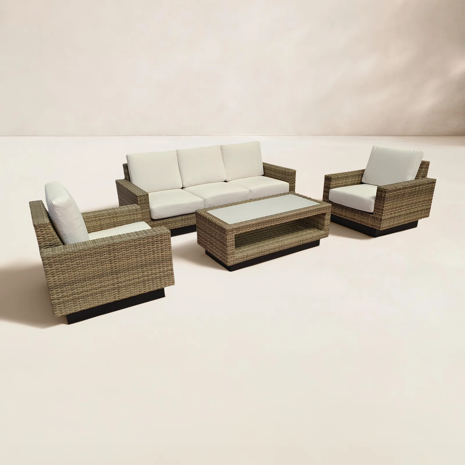 Ravinia 4-Piece Wicker Outdoor Seating Group with Sunbrella Cushions | Birch Lane