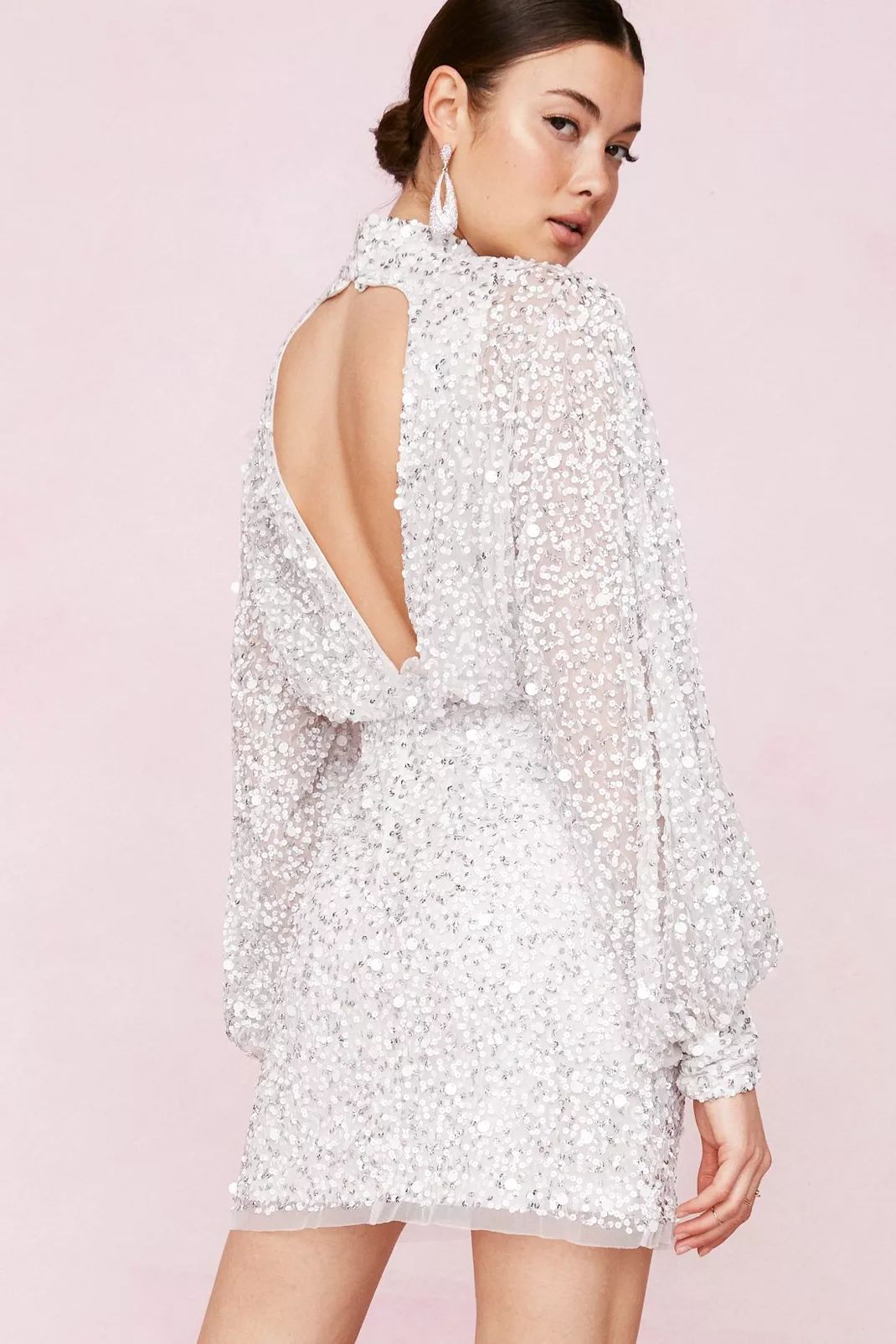 Bridal Balloon Sleeve Embellished Mini Dress | Nasty Gal (US)