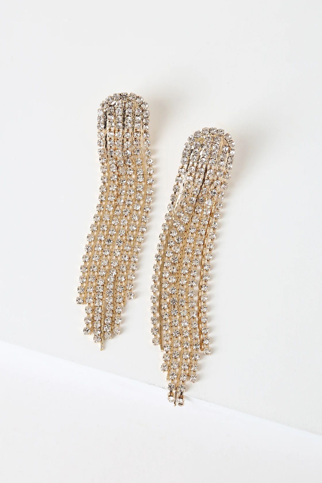 Glitz Gold Rhinestone Tassel Earrings | Lulus