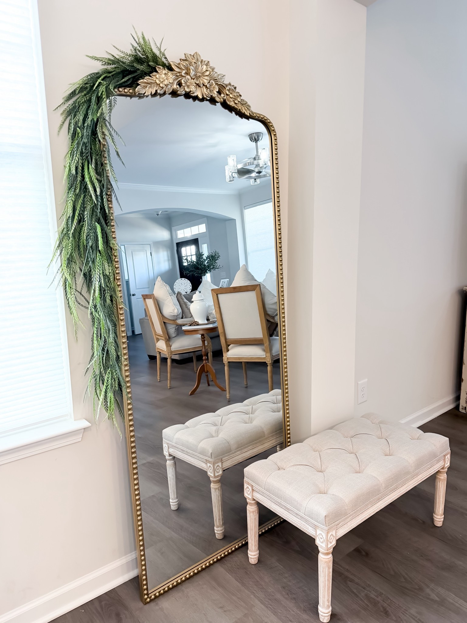 A statement mirror changes everything.

It reflects light, adds depth, and instantly finishes a space — without adding clutter. I paired this classic gold frame with a soft upholstered bench for a timeless look that always works.

I’ve linked the mirror, bench, and a few similar options to save you time. 

#LTKSaleAlert #LTKHome