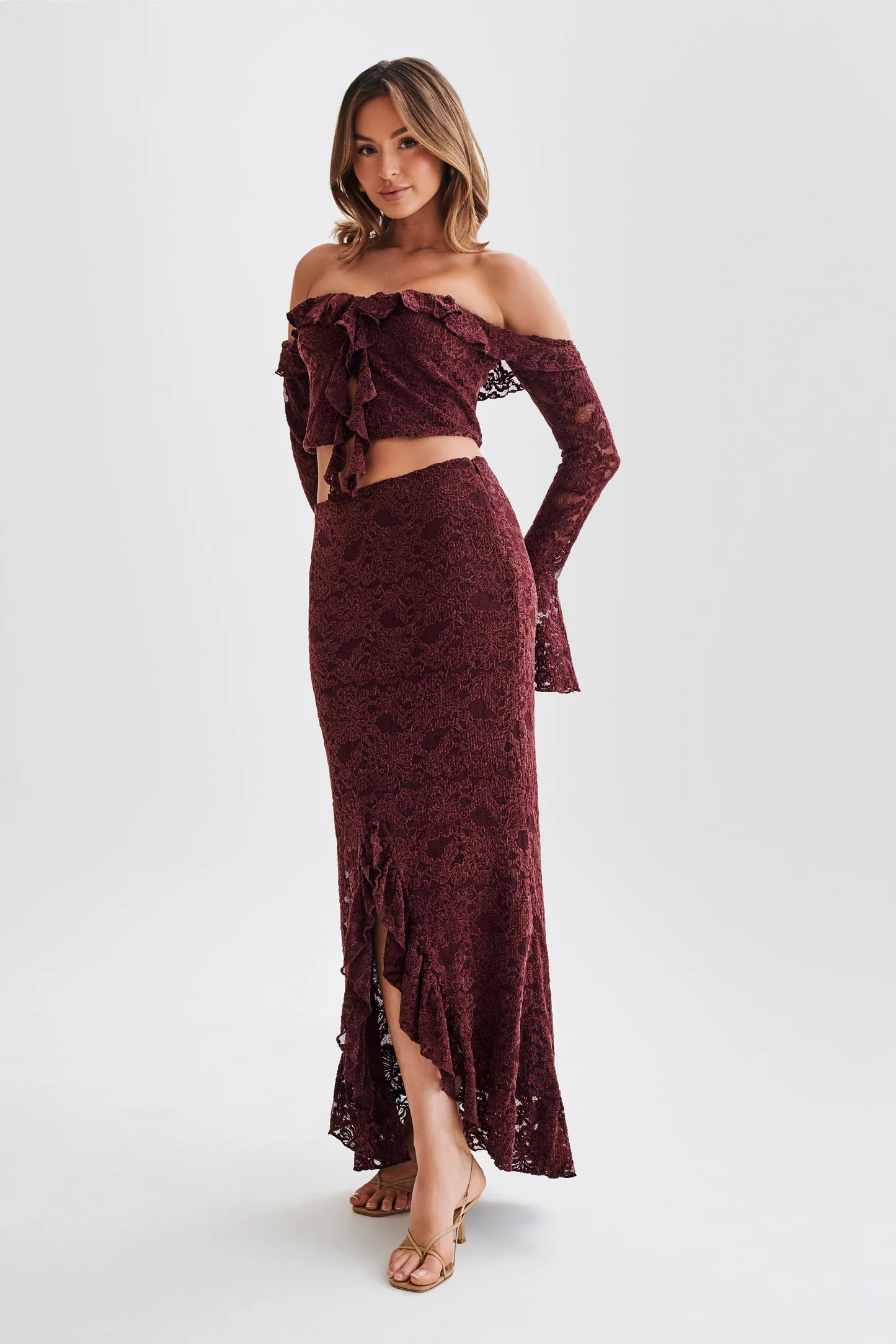 Artemis Lace Plisse Maxi Skirt - Plum | MESHKI US