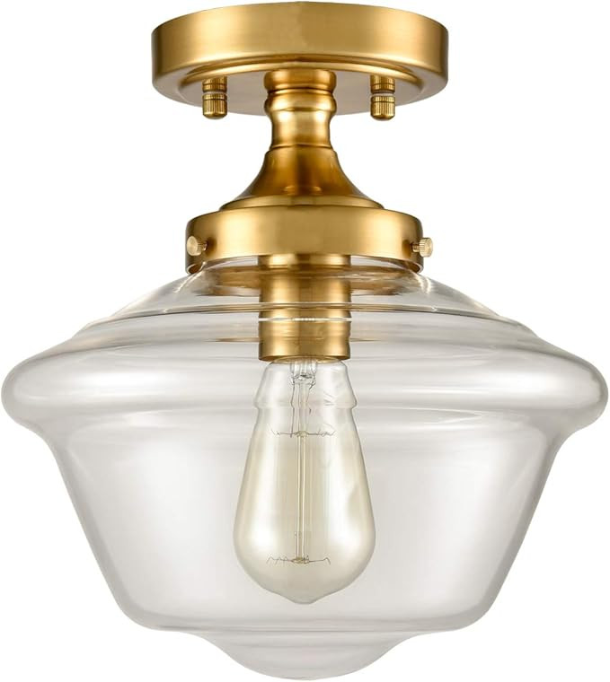 Brass Ceiling Light Semi Flush Mount Glass Ceiling Lighting Schoolhouse Light Fixture for Hallway... | Amazon (US)