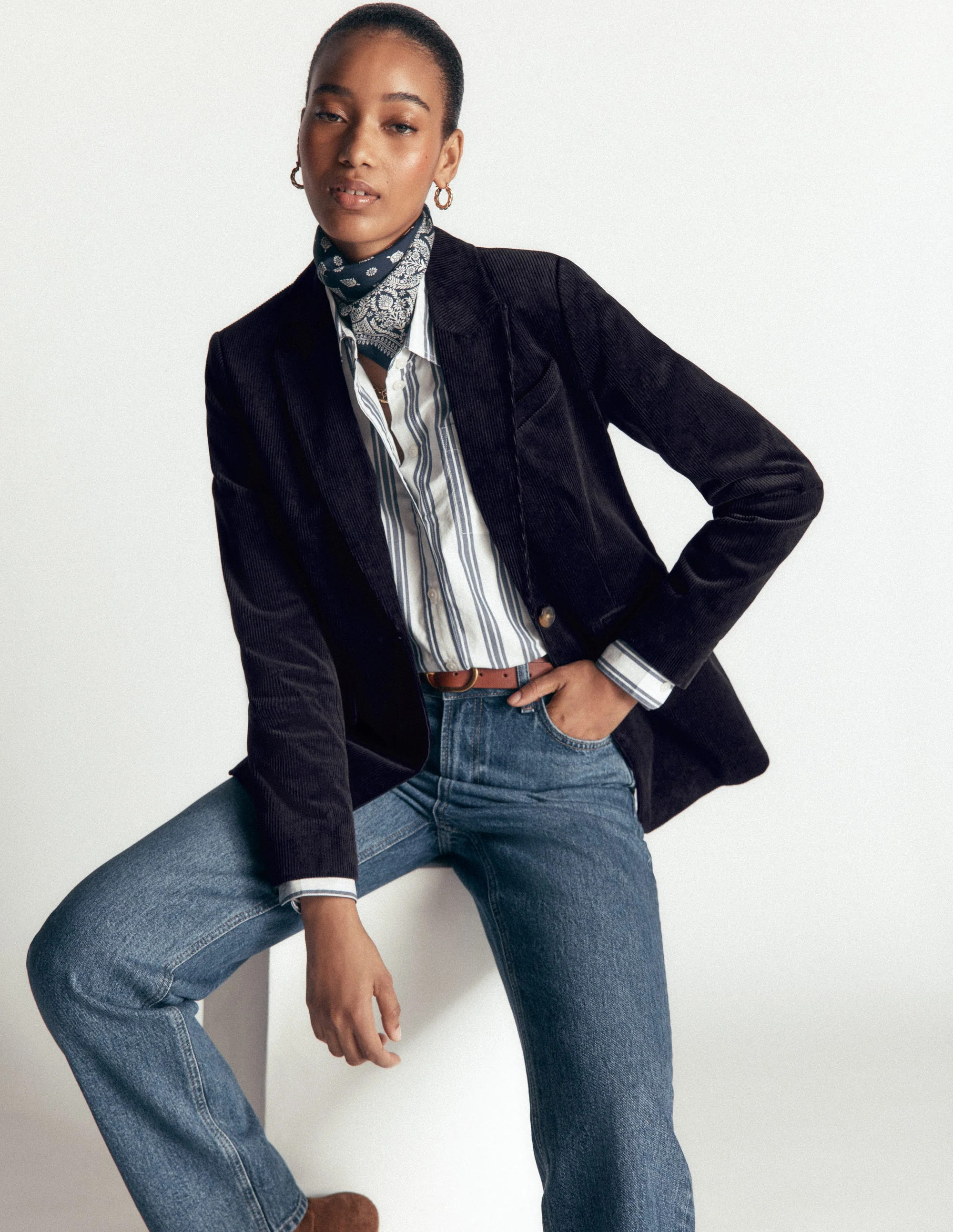 Boden Women's Stamford Cord Blazer in Blue | Size 14 | Boden UK