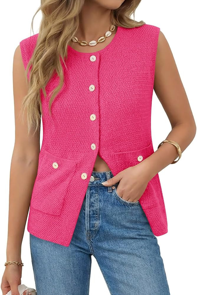 Yousify Womens Sweater Vest Sleeveless Button Down Round Neck Knitted Tank Tops Casual Cardigan w... | Amazon (US)