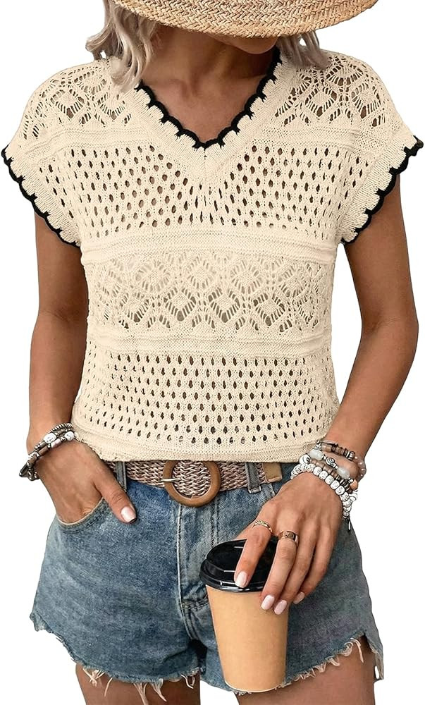 Acelitt Spring Summer Hollow Out Crochet Sweater Vest Sleeveless Cover Ups Beach Vacation Resort ... | Amazon (US)