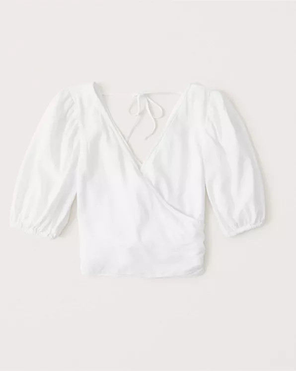 Puff-Sleeve Wrap-Front Blouse | Abercrombie & Fitch US & UK