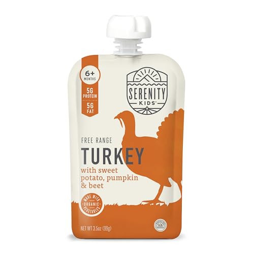 Serenity Kids 6+ Months Organic Baby Food Pouches - BPA-Free Range Turkey Pouches with Pumpkin Puree, Sweet Potato & Beet - 3.5 Oz, 6 Pack | Amazon (US)