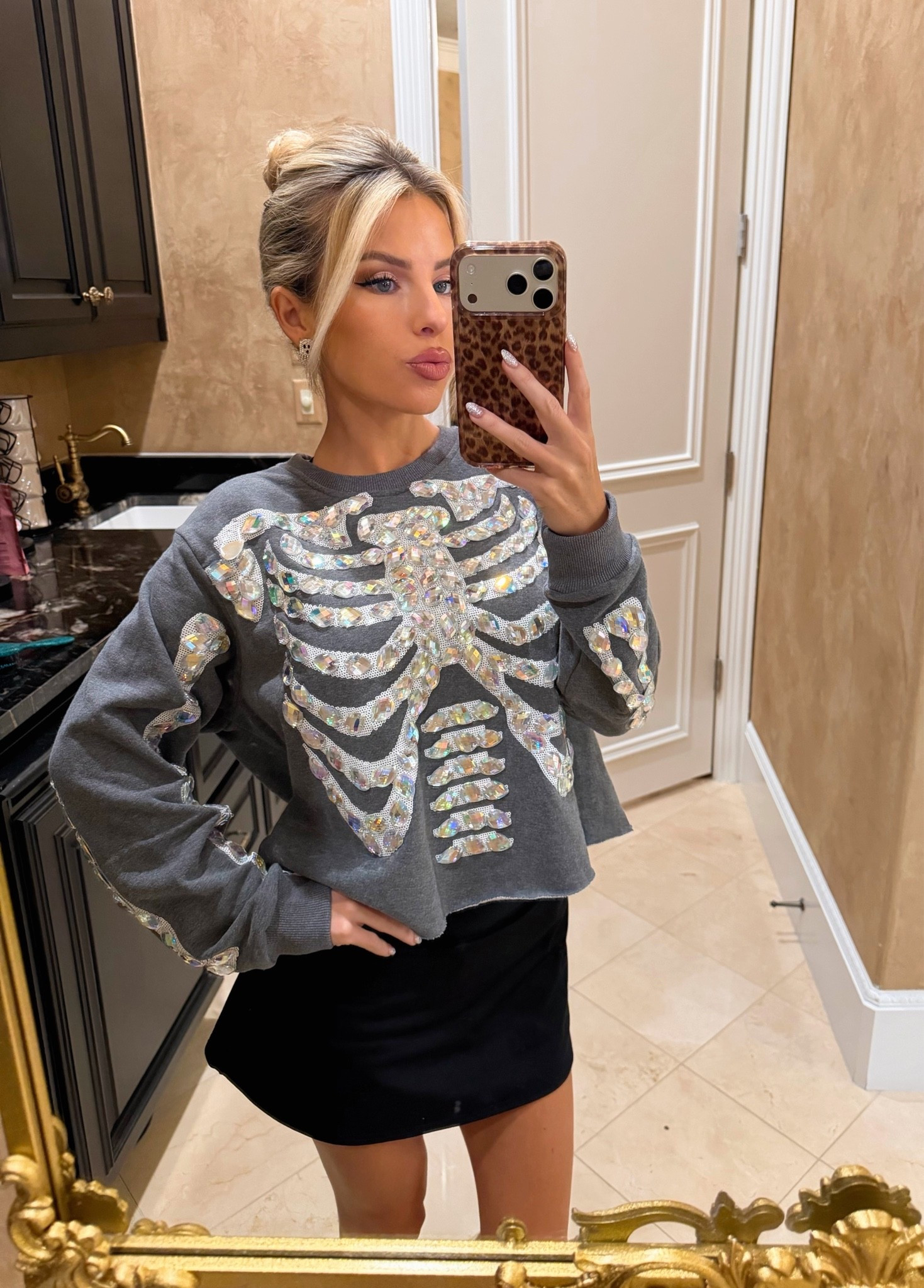 Skeleton sweatshirt. Bling Halloween top